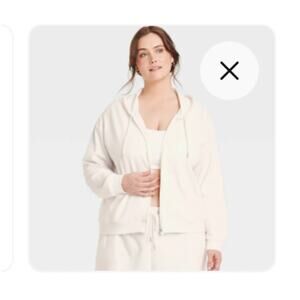 Women's Fleece Zip-up Sweatshirt - Auden™ Cream 3X Soft Drawstring Hood New